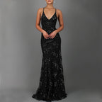 Elegant Sequin V-Neck Backless Maxi Dress – High Waist Evening Gown for Prom, Weddings & Formal Events