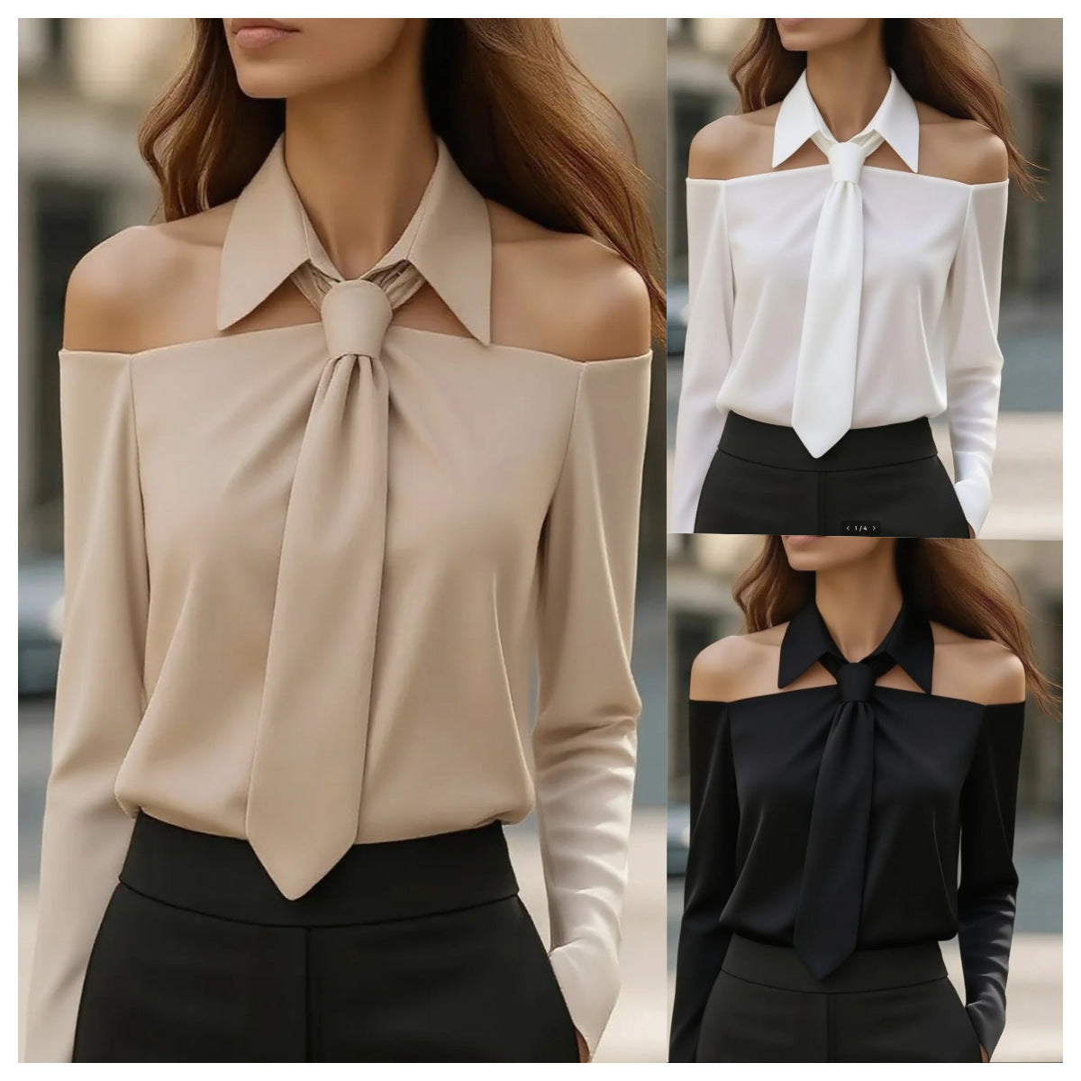 Chic Women’s Halter Neck Tank Blouse – Elegant Long Sleeve Lapel Top for Spring & Summer