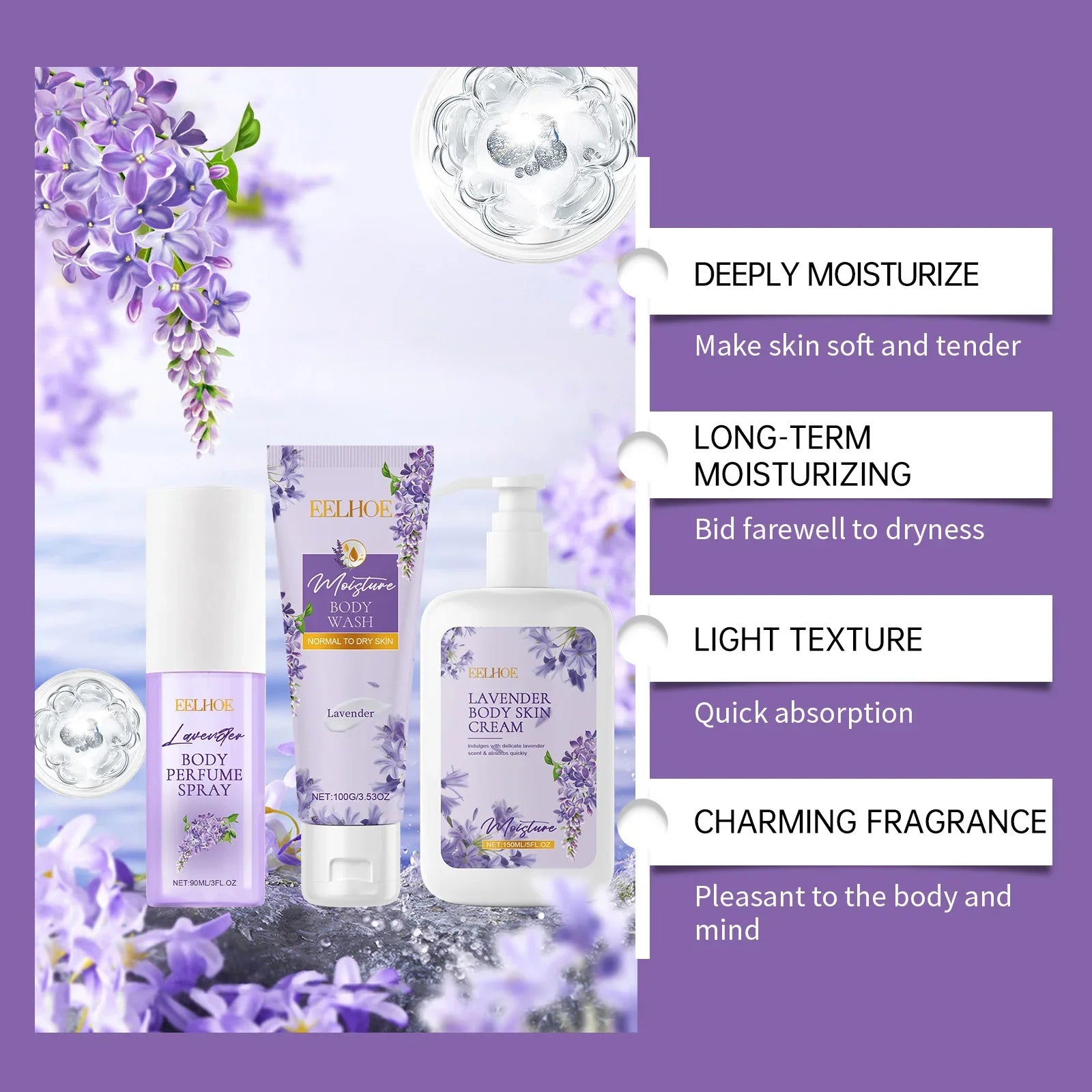 Lavender Body Skin Care Set Gentle Moisturizing Skin